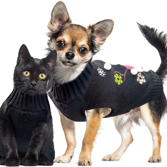 DOGGYZSTYLE Dog Pet Black Snowman Xmas Holiday Sweater Large - Picture 2 of 7